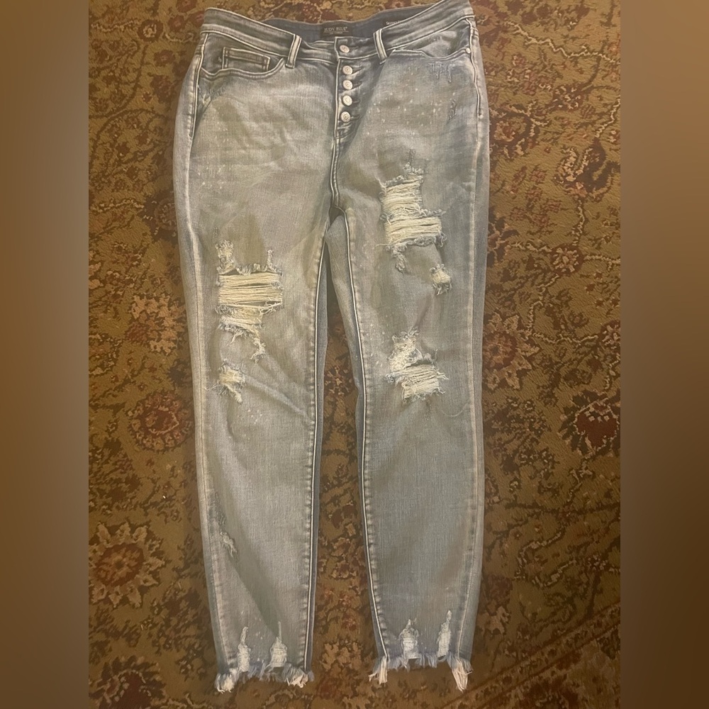 Judy Blue Womens Skinny Fit Distressed Stretch Jeans Raw Hem Size 15/32